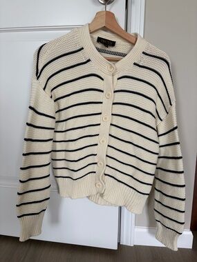Truth Cream and Dark Blue Striped Button-Up Cardigan